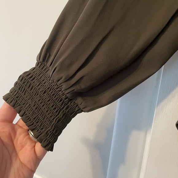 Express Off the Shoulder Cinched Top in Olive - Picture 2 of 7